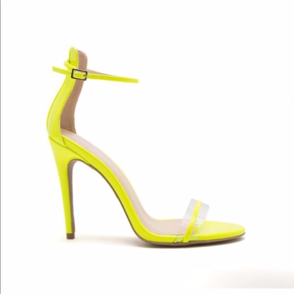 Neon Yellow Patent Sandals with Ankle Strap - Picture 4 of 4